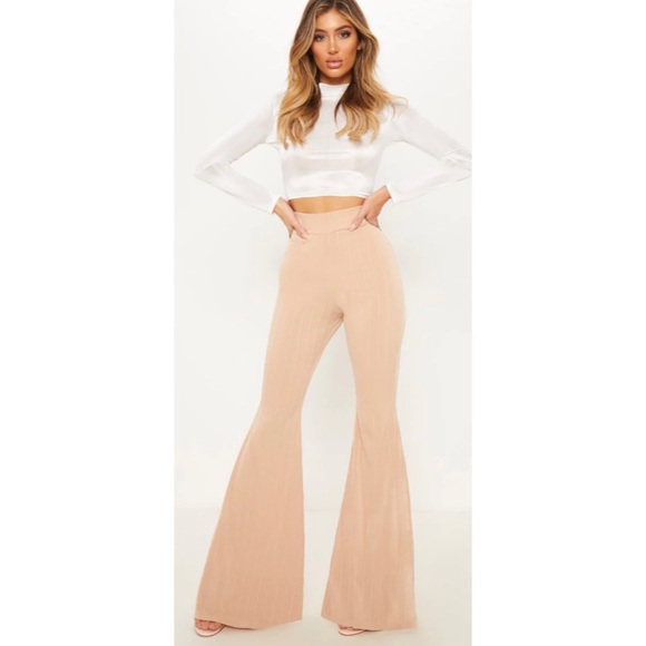 PrettyLittleThing Pants - Pretty little thing Nude Jersey Rib  Flare Pants